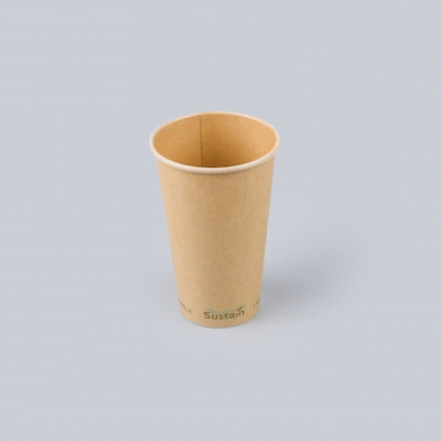 Sustain 16 oz Kraft Paper Coffee Cup - PLA Lining, Compostable, Single Wall - 3 1/2" x 3 1/2" x 5 1/2" - 1000 count box