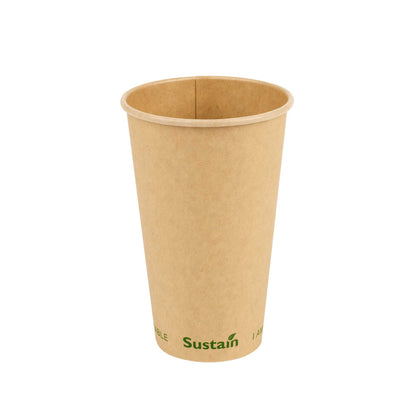 Sustain 16 oz Kraft Paper Coffee Cup - PLA Lining, Compostable, Single Wall - 3 1/2" x 3 1/2" x 5 1/2" - 1000 count box
