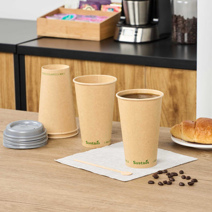 Sustain 16 oz Kraft Paper Coffee Cup - PLA Lining, Compostable, Single Wall - 3 1/2" x 3 1/2" x 5 1/2" - 1000 count box
