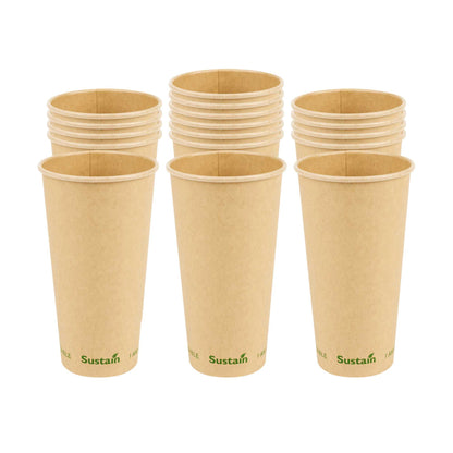 Sustain 20 oz Kraft Paper Coffee Cup - PLA Lining, Compostable, Single Wall - 3 1/2" x 3 1/2" x 6 1/4" - 50 count box