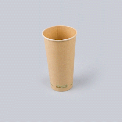 Sustain 20 oz Kraft Paper Coffee Cup - PLA Lining, Compostable, Single Wall - 3 1/2" x 3 1/2" x 6 1/4" - 50 count box