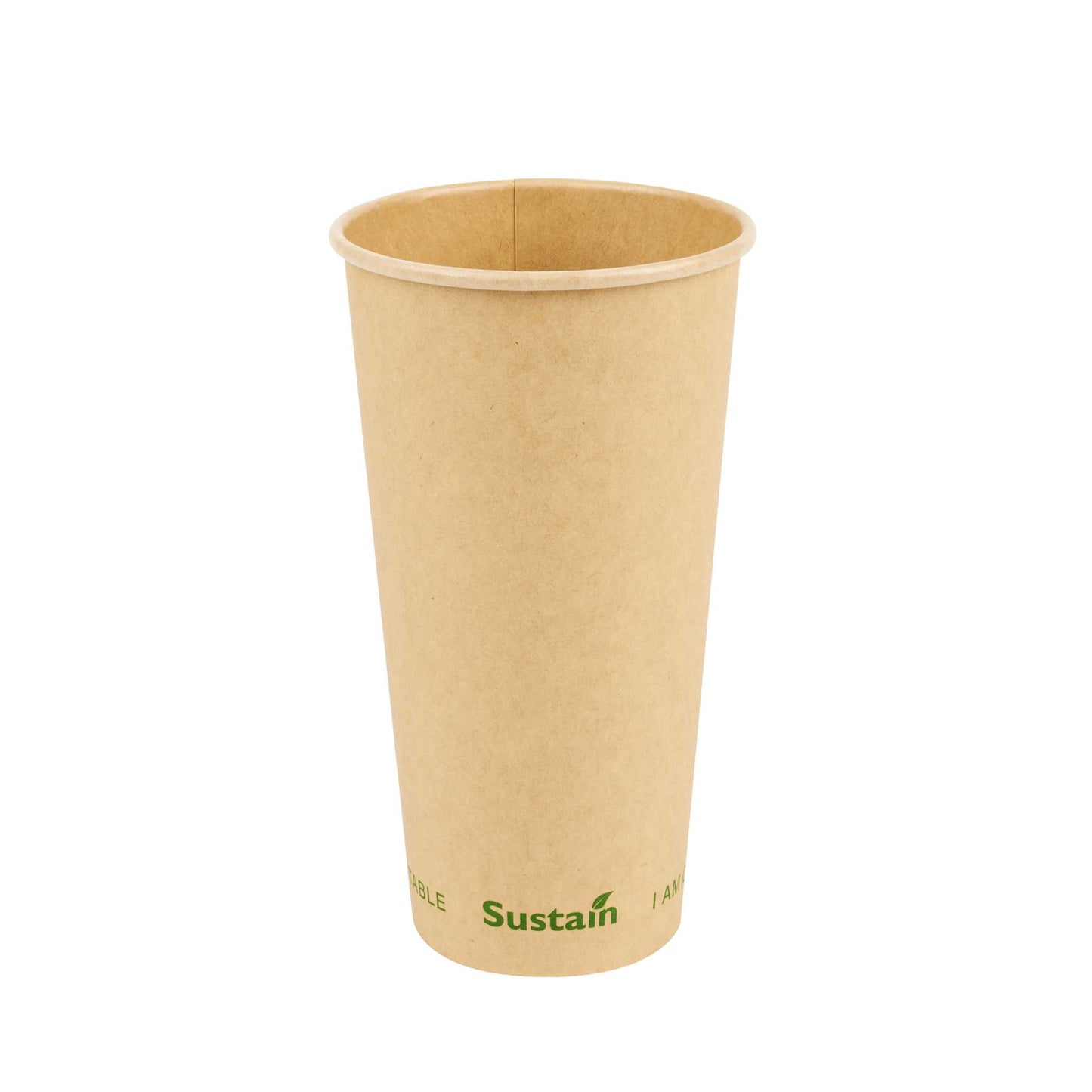 Sustain 20 oz Kraft Paper Coffee Cup - PLA Lining, Compostable, Single Wall - 3 1/2" x 3 1/2" x 6 1/4" - 50 count box
