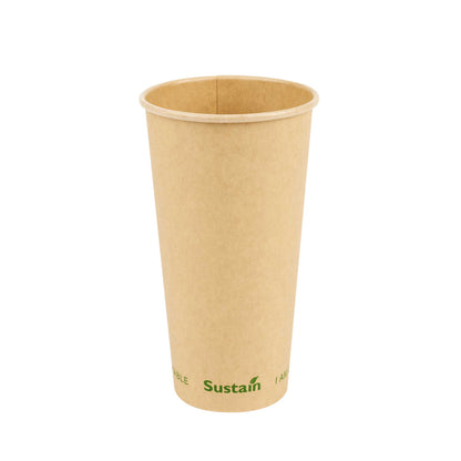 Sustain 20 oz Kraft Paper Coffee Cup - PLA Lining, Compostable, Single Wall - 3 1/2" x 3 1/2" x 6 1/4" - 50 count box