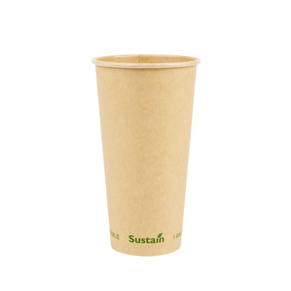 Sustain 20 oz Kraft Paper Coffee Cup - PLA Lining, Compostable, Single Wall - 3 1/2" x 3 1/2" x 6 1/4" - 1000 count box