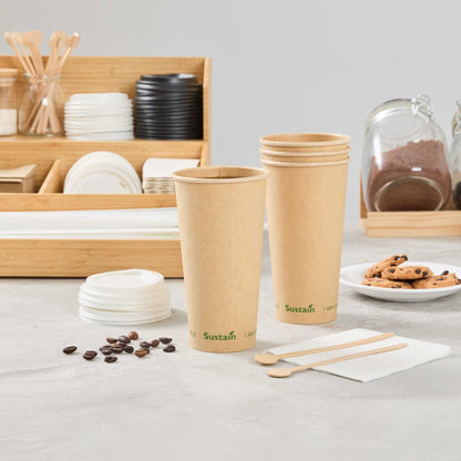 Sustain 20 oz Kraft Paper Coffee Cup - PLA Lining, Compostable, Single Wall - 3 1/2" x 3 1/2" x 6 1/4" - 1000 count box