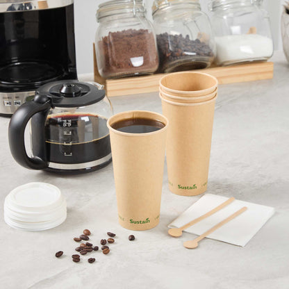 Sustain 20 oz Kraft Paper Coffee Cup - PLA Lining, Compostable, Single Wall - 3 1/2" x 3 1/2" x 6 1/4" - 1000 count box
