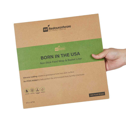 Chef 101 No PFAS Added Kraft Paper Food Wrap and Basket Liner - Born in the USA, Greaseproof, Compostable - 12" x 12" - 200 count box