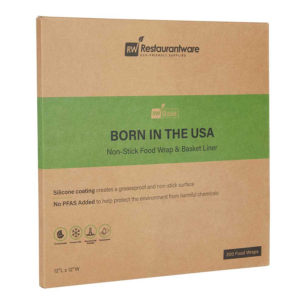 Chef 101 No PFAS Added Kraft Paper Food Wrap and Basket Liner - Born in the USA, Greaseproof, Compostable - 12" x 12" - 200 count box