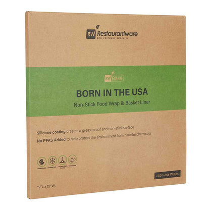 Chef 101 No PFAS Added Kraft Paper Food Wrap and Basket Liner - Born in the USA, Greaseproof, Compostable - 12" x 12" - 200 count box