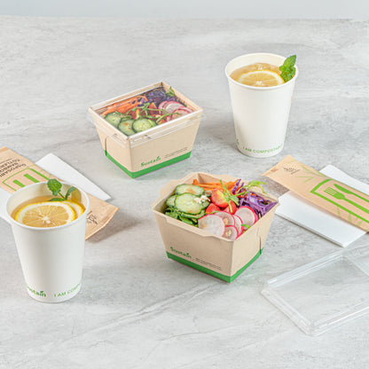 Sustain 17 oz Bamboo Paper Small Click Lock Container - with PLA Lining, Compostable - 4 1/4" x 3 1/4" x 2 3/4" - 50 count box