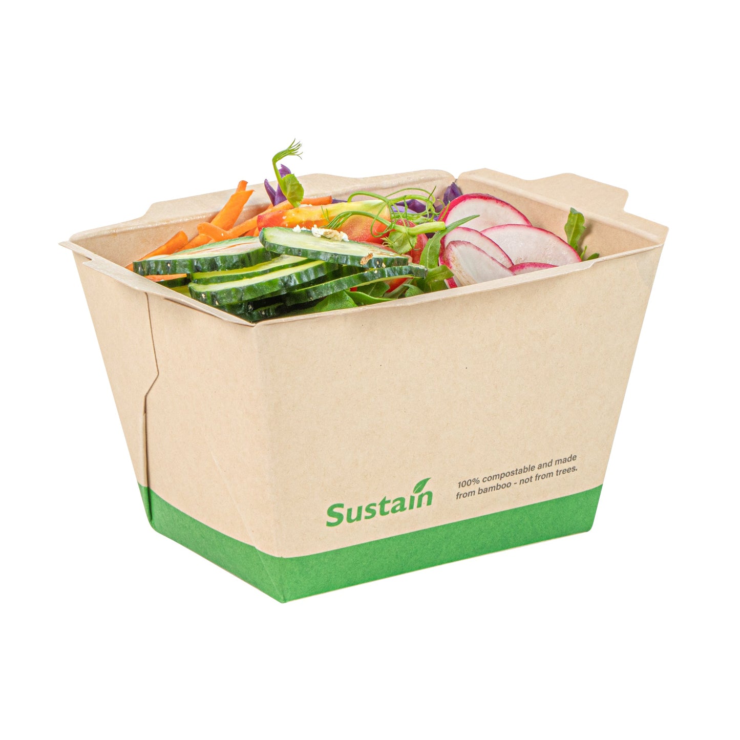 Sustain 17 oz Bamboo Paper Small Click Lock Container - with PLA Lining, Compostable - 4 1/4" x 3 1/4" x 2 3/4" - 50 count box