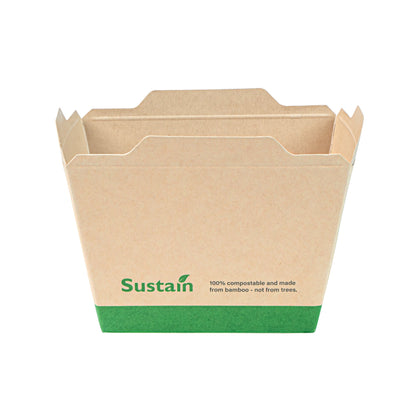 Sustain 17 oz Bamboo Paper Small Click Lock Container - with PLA Lining, Compostable - 4 1/4" x 3 1/4" x 2 3/4" - 50 count box