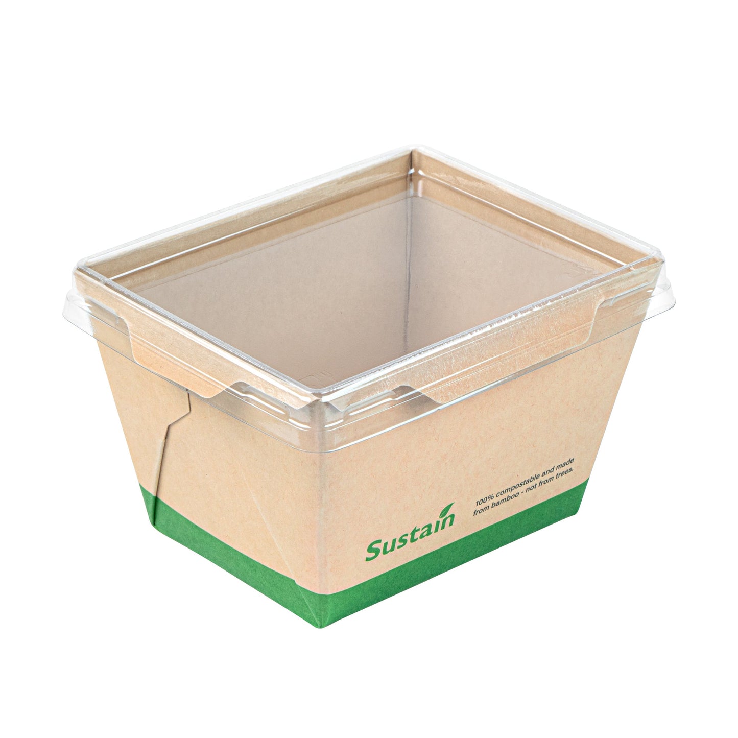 Sustain 17 oz Bamboo Paper Small Click Lock Container - with PLA Lining, Compostable - 4 1/4" x 3 1/4" x 2 3/4" - 50 count box