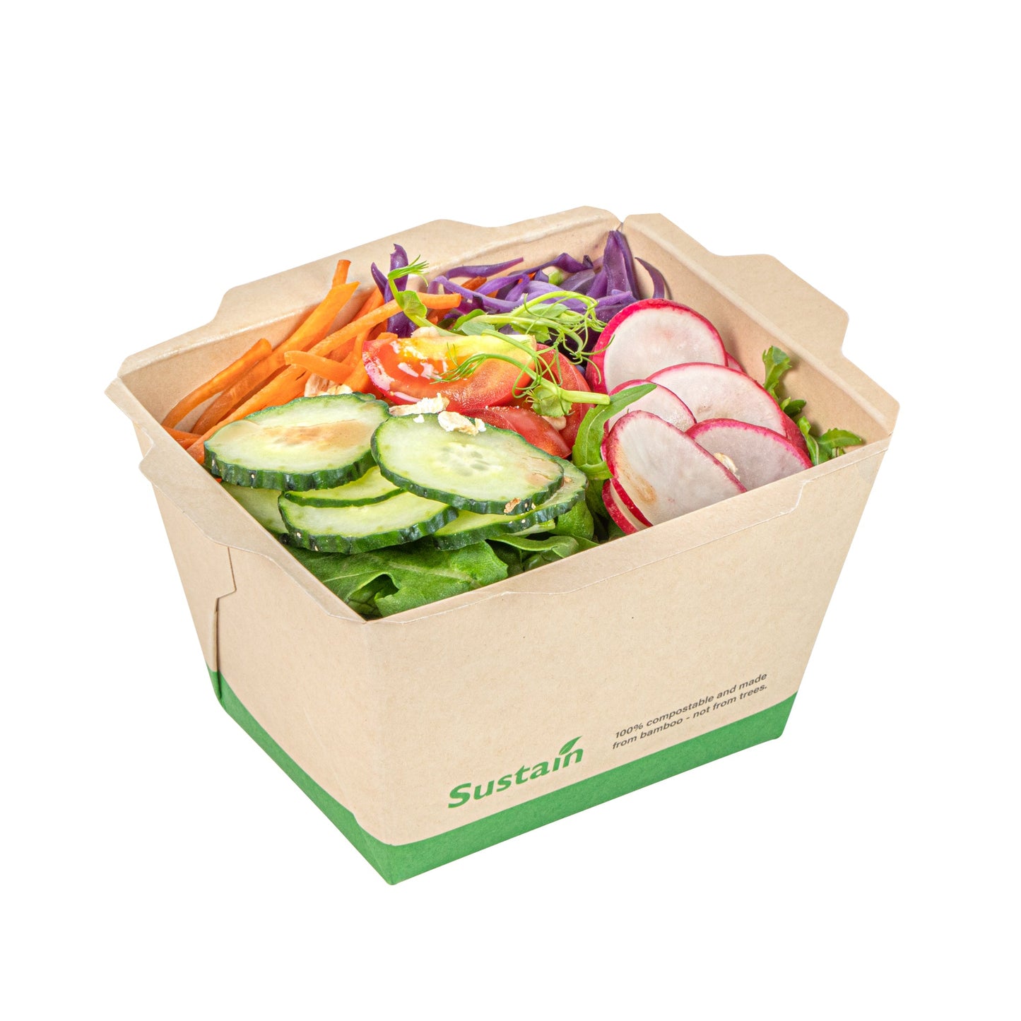 Sustain 17 oz Bamboo Paper Small Click Lock Container - with PLA Lining, Compostable - 4 1/4" x 3 1/4" x 2 3/4" - 200 count box