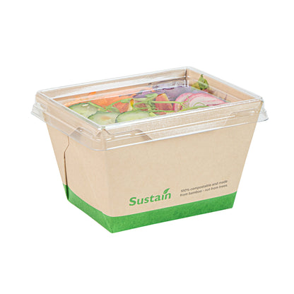 Sustain 17 oz Bamboo Paper Small Click Lock Container - with PLA Lining, Compostable - 4 1/4" x 3 1/4" x 2 3/4" - 200 count box