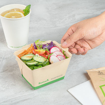 Sustain 17 oz Bamboo Paper Small Click Lock Container - with PLA Lining, Compostable - 4 1/4" x 3 1/4" x 2 3/4" - 200 count box