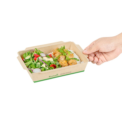 Sustain 34 oz Bamboo Paper Medium Click Lock Container - with PLA Lining, Compostable - 7 1/2" x 5 1/2" x 1 3/4" - 200 count box