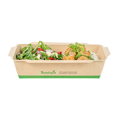Sustain 34 oz Bamboo Paper Medium Click Lock Container - with PLA Lining, Compostable - 7 1/2" x 5 1/2" x 1 3/4" - 200 count box