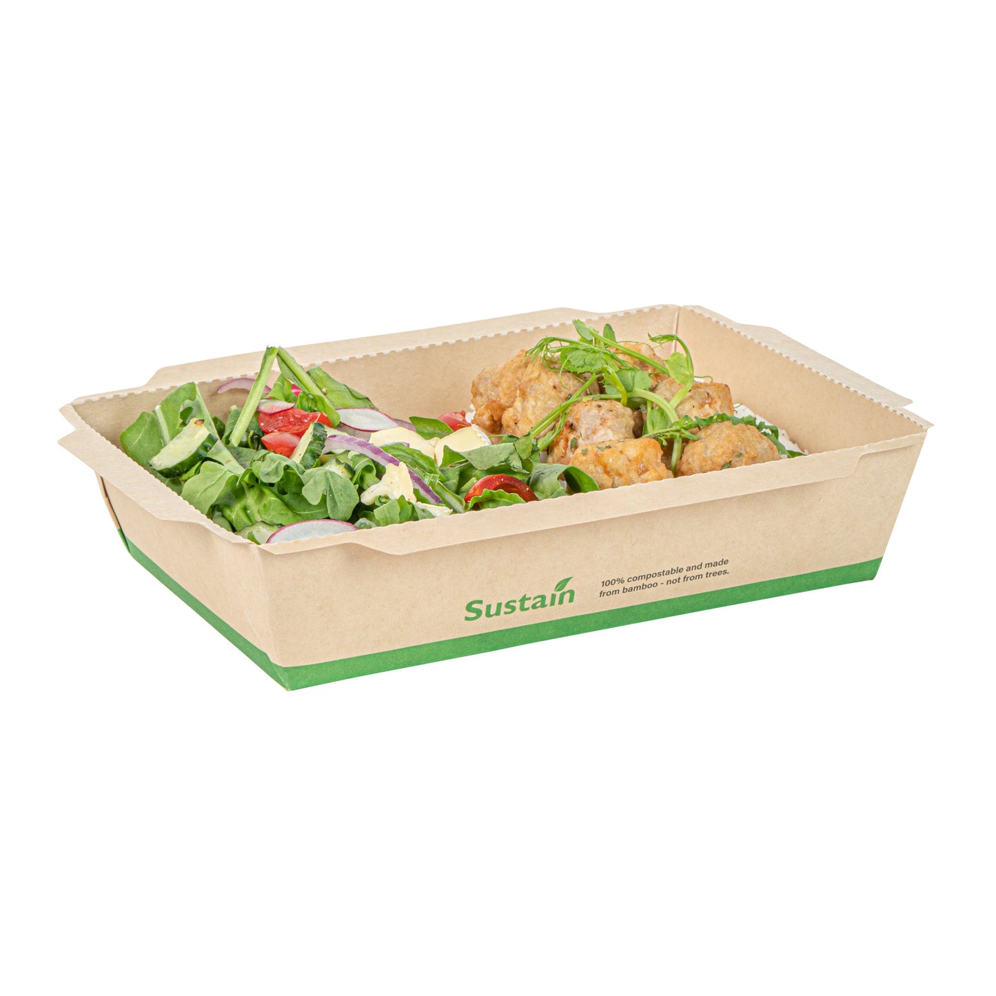 Sustain 34 oz Bamboo Paper Medium Click Lock Container - with PLA Lining, Compostable - 7 1/2" x 5 1/2" x 1 3/4" - 200 count box