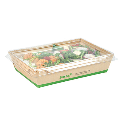 Sustain 34 oz Bamboo Paper Medium Click Lock Container - with PLA Lining, Compostable - 7 1/2" x 5 1/2" x 1 3/4" - 200 count box