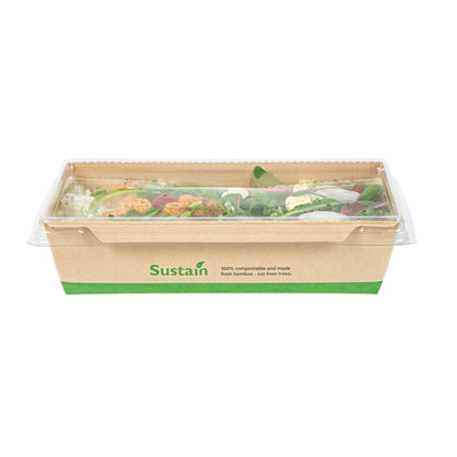 Sustain 34 oz Bamboo Paper Medium Click Lock Container - with PLA Lining, Compostable - 7 1/2" x 5 1/2" x 1 3/4" - 200 count box