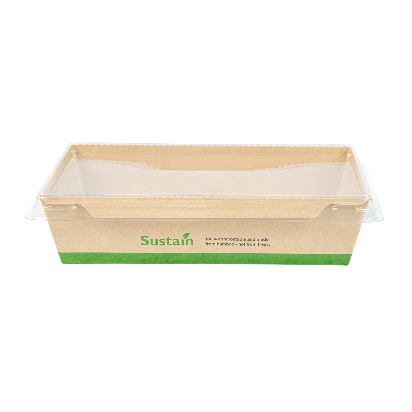 Sustain 34 oz Bamboo Paper Medium Click Lock Container - with PLA Lining, Compostable - 7 1/2" x 5 1/2" x 1 3/4" - 200 count box