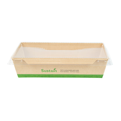 Sustain 34 oz Bamboo Paper Medium Click Lock Container - with PLA Lining, Compostable - 7 1/2" x 5 1/2" x 1 3/4" - 200 count box