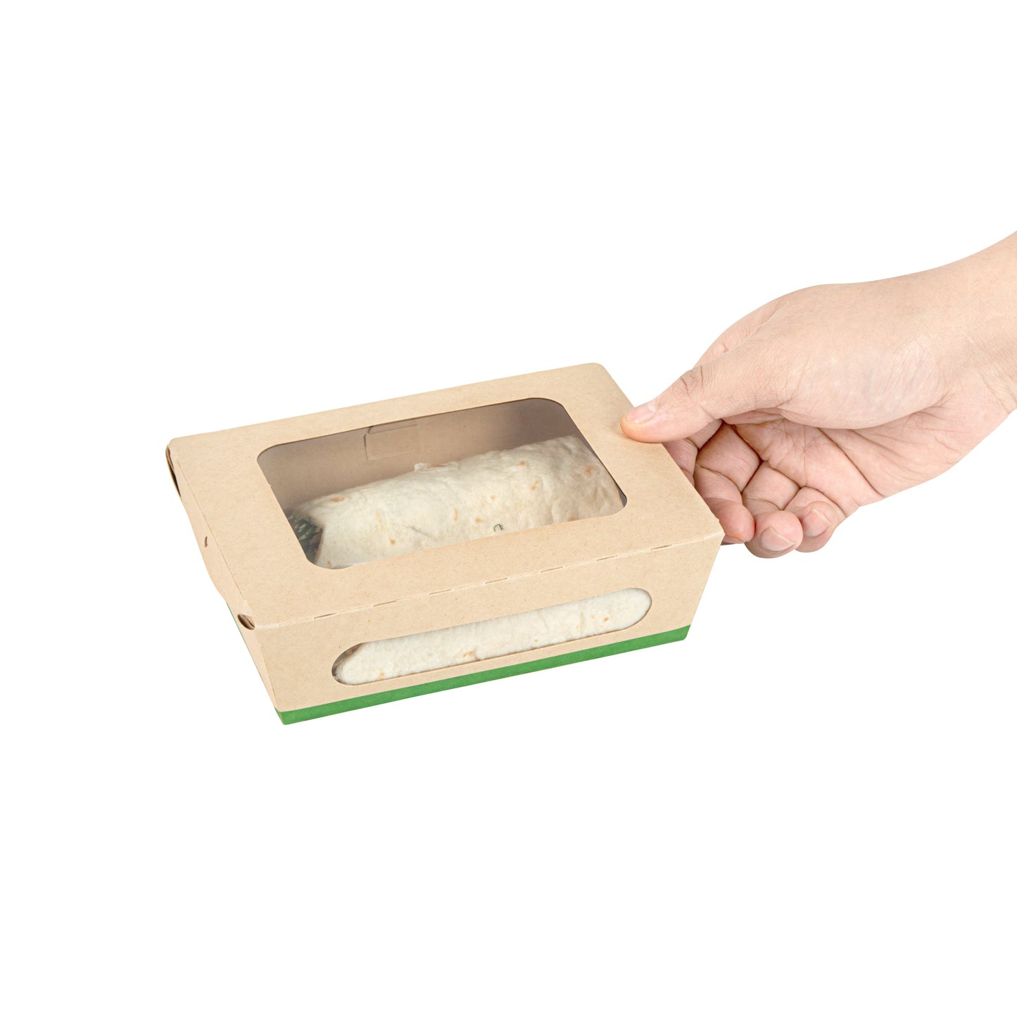 Sustain 28 oz Bamboo Paper Small Bio Take Out Container - with PLA Lining and Windows, Compostable - 6 1/4" x 4 3/4" x 2" - 200 count box