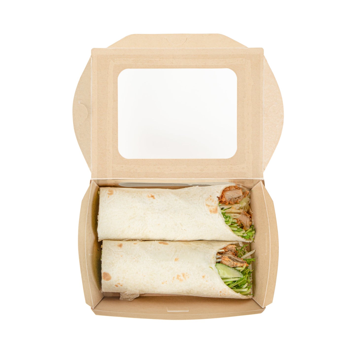 Sustain 28 oz Bamboo Paper Small Bio Take Out Container - with PLA Lining and Windows, Compostable - 6 1/4" x 4 3/4" x 2" - 200 count box
