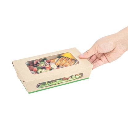 Sustain 35 oz Bamboo Paper Medium Bio Take Out Container - with PLA Lining and Windows, Compostable - 8" x 4 3/4" x 2" - 200 count box