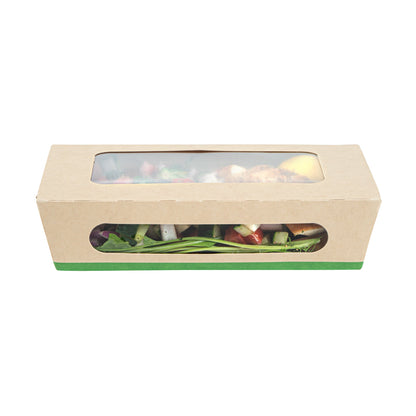 Sustain 35 oz Bamboo Paper Medium Bio Take Out Container - with PLA Lining and Windows, Compostable - 8" x 4 3/4" x 2" - 200 count box