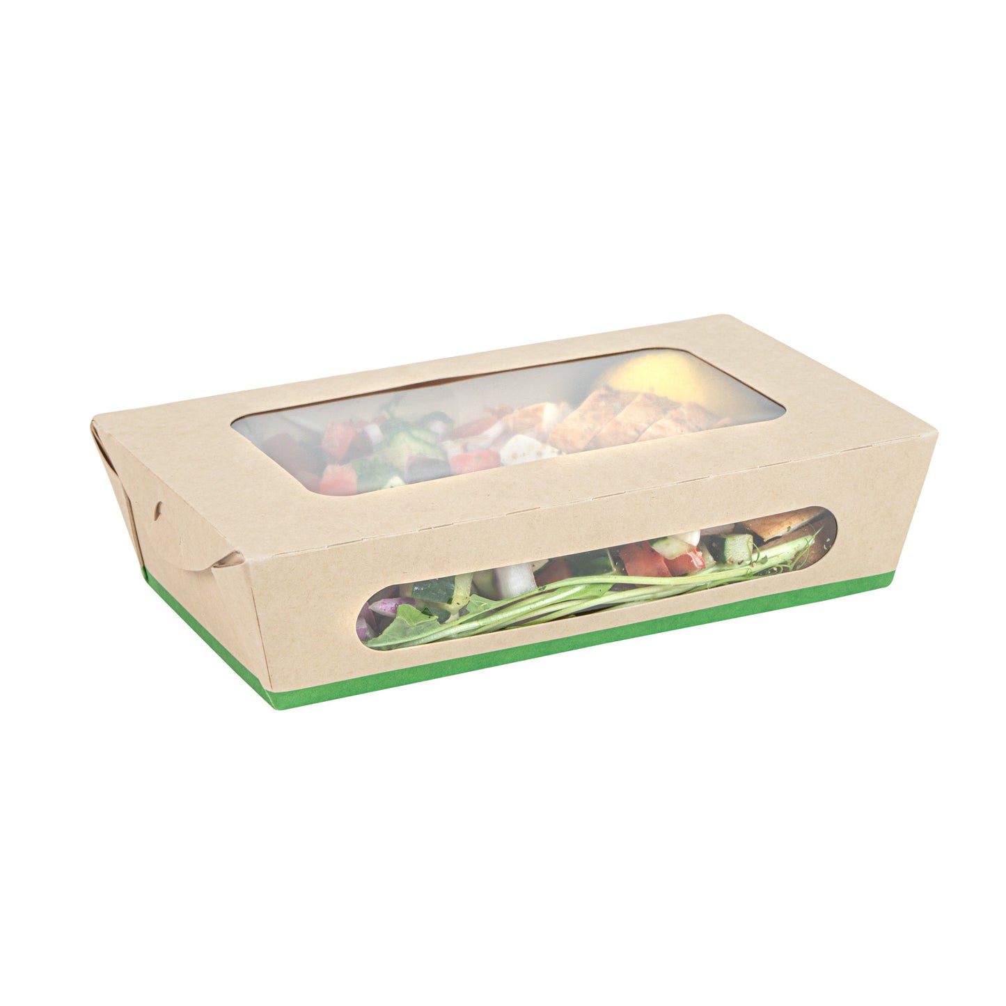 Sustain 35 oz Bamboo Paper Medium Bio Take Out Container - with PLA Lining and Windows, Compostable - 8" x 4 3/4" x 2" - 200 count box