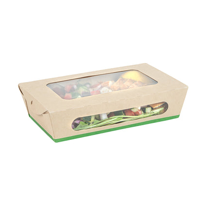 Sustain 35 oz Bamboo Paper Medium Bio Take Out Container - with PLA Lining and Windows, Compostable - 8" x 4 3/4" x 2" - 200 count box