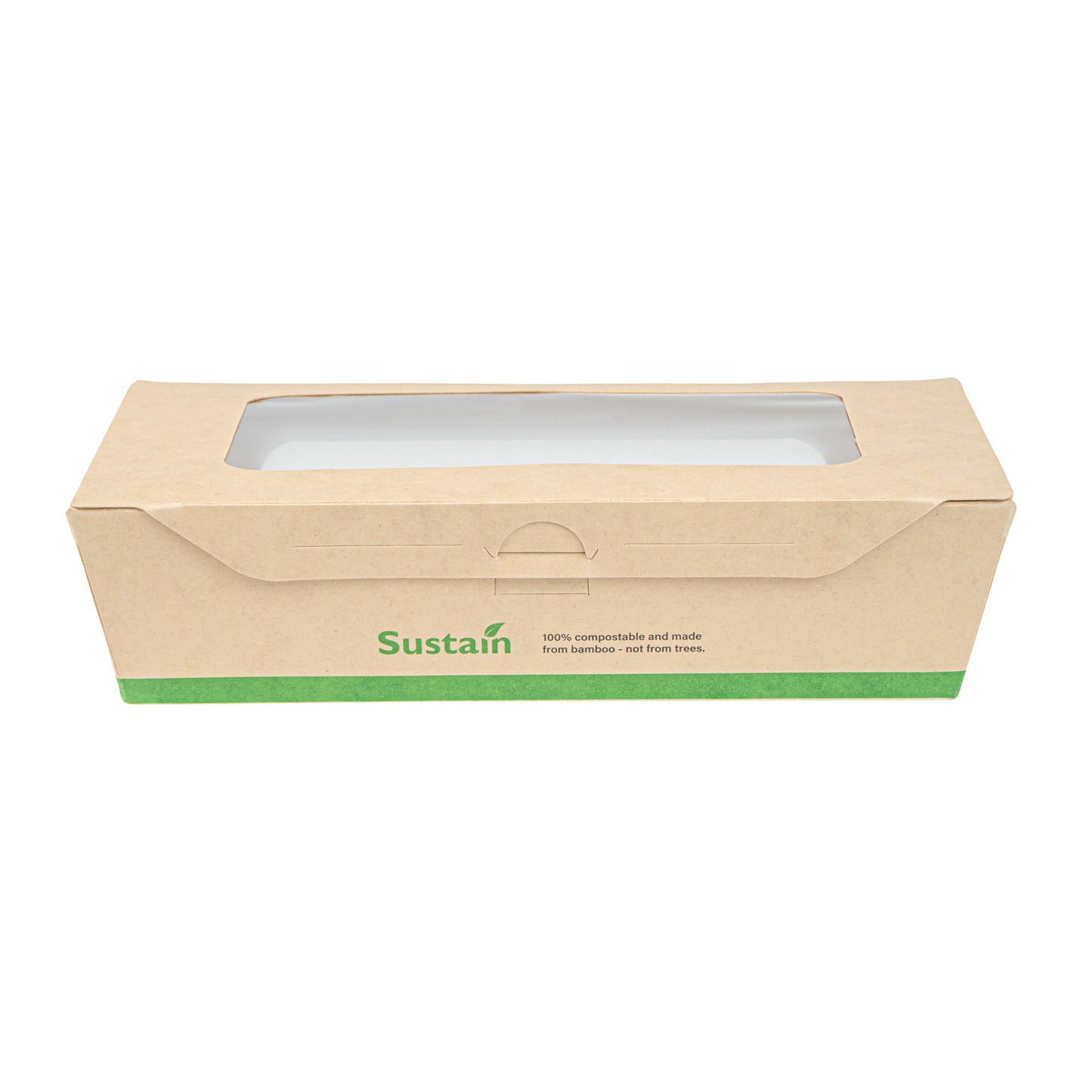 Sustain 35 oz Bamboo Paper Medium Bio Take Out Container - with PLA Lining and Windows, Compostable - 8" x 4 3/4" x 2" - 200 count box