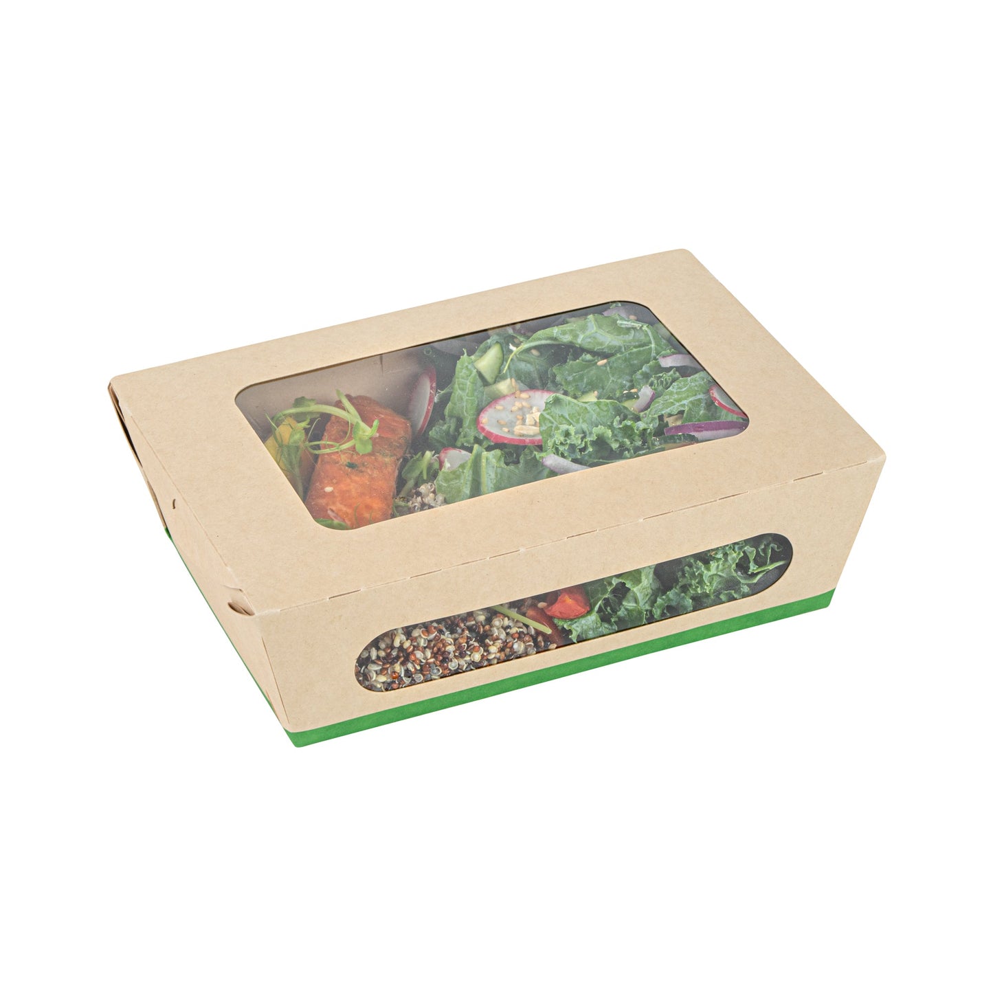Sustain 57 oz Bamboo Paper Extra Large Bio Take Out Container - with PLA Lining, Windows, Compostable - 8" x 5 1/2" x 2 1/2" - 200 count box