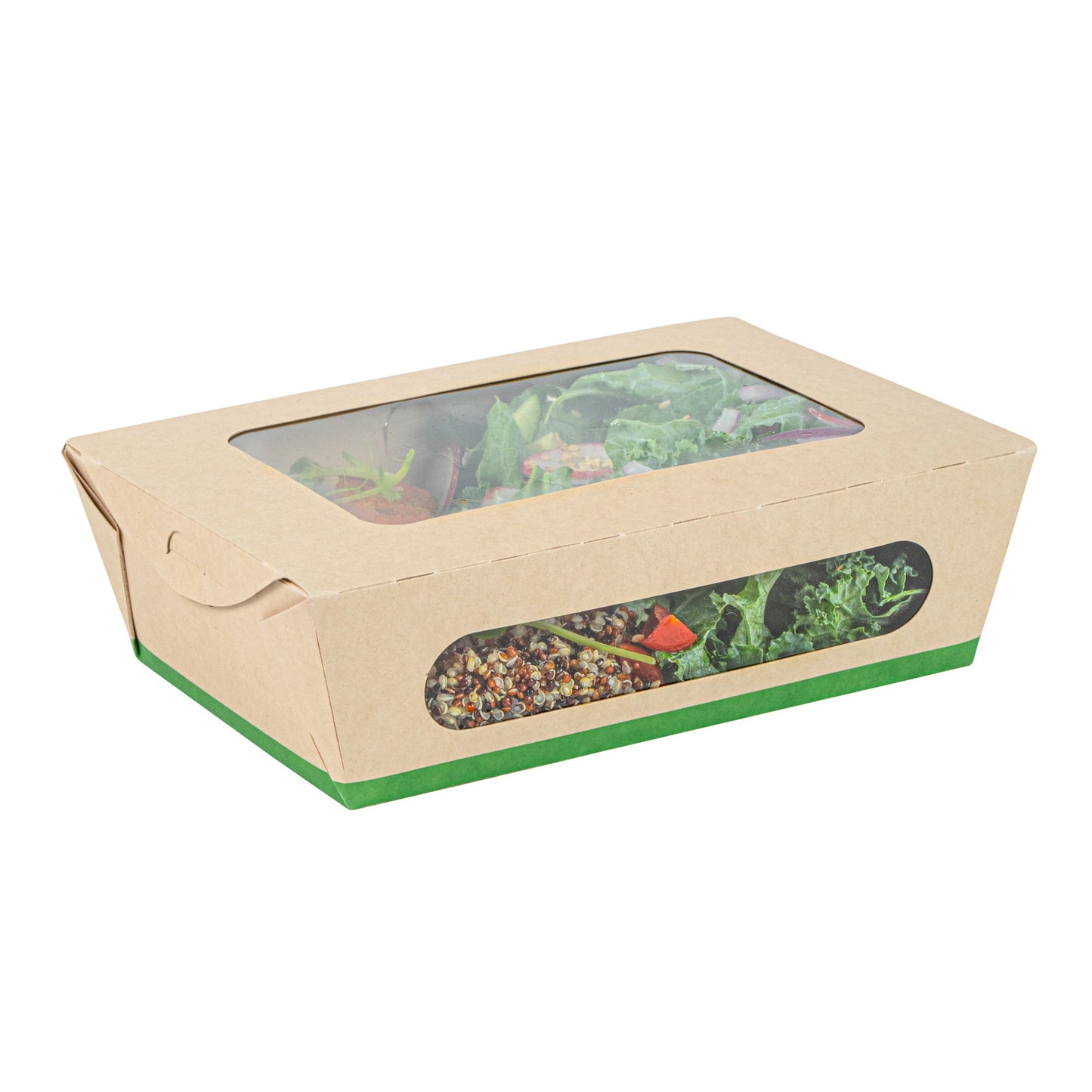 Sustain 57 oz Bamboo Paper Extra Large Bio Take Out Container - with PLA Lining, Windows, Compostable - 8" x 5 1/2" x 2 1/2" - 200 count box
