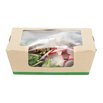Sustain 26 oz Bamboo Paper Medium Bio Salad Box - with PLA Lining and Window, Compostable - 5 3/4" x 5 3/4" x 1 3/4" - 50 count box