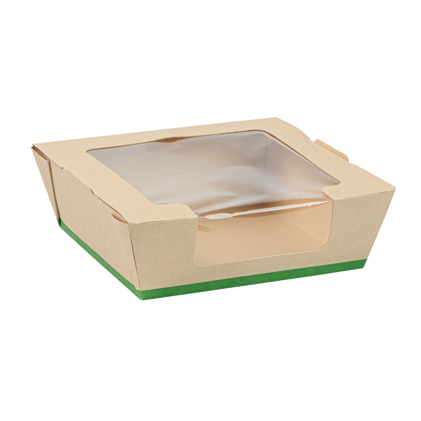 Sustain 26 oz Bamboo Paper Medium Bio Salad Box - with PLA Lining and Window, Compostable - 5 3/4" x 5 3/4" x 1 3/4" - 50 count box