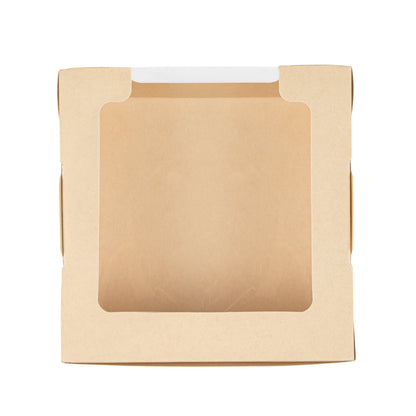 Sustain 26 oz Bamboo Paper Medium Bio Salad Box - with PLA Lining and Window, Compostable - 5 3/4" x 5 3/4" x 1 3/4" - 50 count box