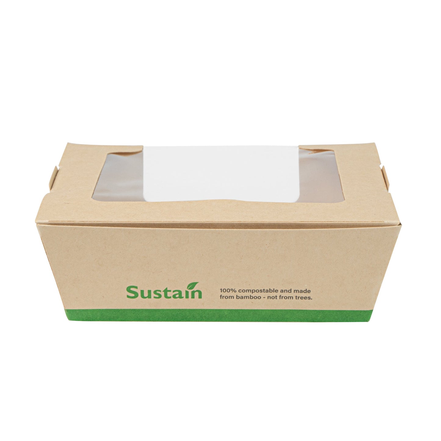 Sustain 26 oz Bamboo Paper Medium Bio Salad Box - with PLA Lining and Window, Compostable - 5 3/4" x 5 3/4" x 1 3/4" - 200 count box