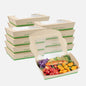Sustain 40 oz Bamboo Paper Large Bio Salad Box - with PLA Lining and Window, Compostable - 8 1/4" x 6 1/4" x 1 1/2" - 50 count box