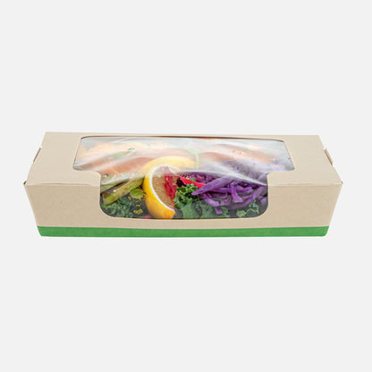 Sustain 40 oz Bamboo Paper Large Bio Salad Box - with PLA Lining and Window, Compostable - 8 1/4" x 6 1/4" x 1 1/2" - 50 count box