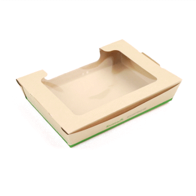 Sustain 40 oz Bamboo Paper Large Bio Salad Box - with PLA Lining and Window, Compostable - 8 1/4" x 6 1/4" x 1 1/2" - 50 count box