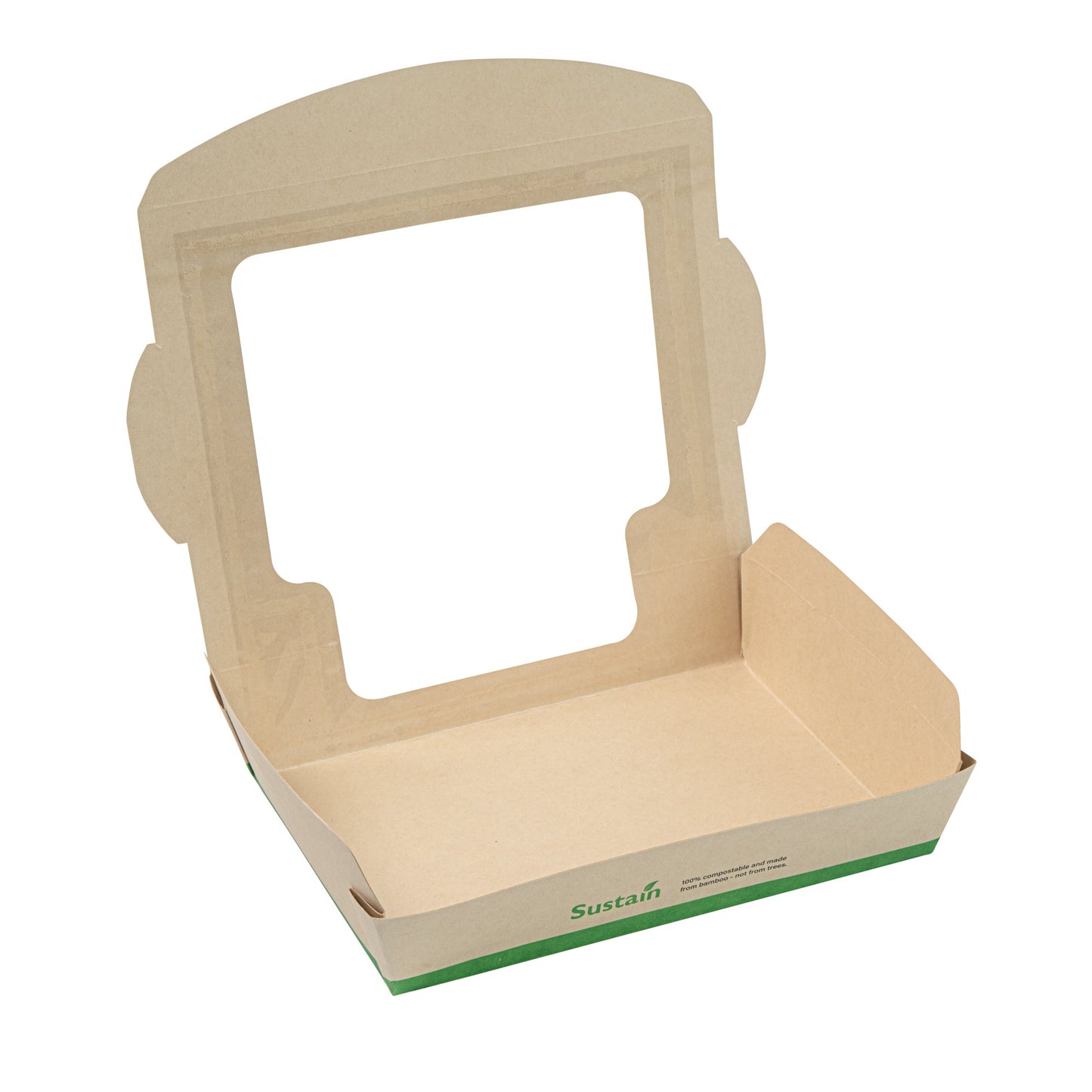 Sustain 40 oz Bamboo Paper Large Bio Salad Box - with PLA Lining and Window, Compostable - 8 1/4" x 6 1/4" x 1 1/2" - 50 count box