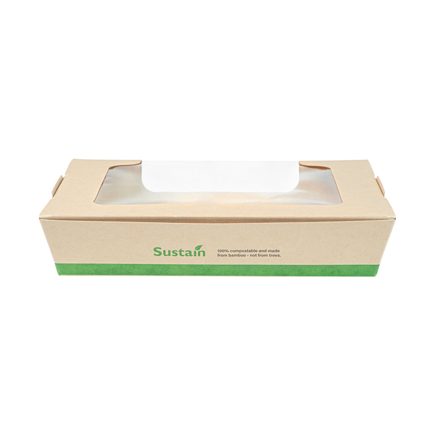 Sustain 40 oz Bamboo Paper Large Bio Salad Box - with PLA Lining and Window, Compostable - 8 1/4" x 6 1/4" x 1 1/2" - 50 count box