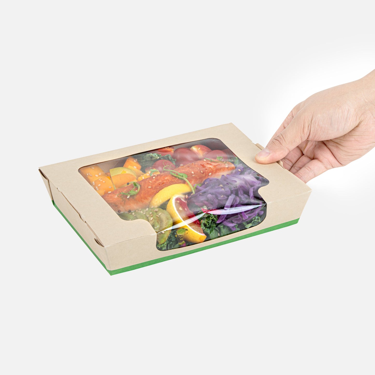 Sustain 40 oz Bamboo Paper Large Bio Salad Box - with PLA Lining and Window, Compostable - 8 1/4" x 6 1/4" x 1 1/2" - 200 count box