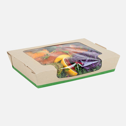 Sustain 40 oz Bamboo Paper Large Bio Salad Box - with PLA Lining and Window, Compostable - 8 1/4" x 6 1/4" x 1 1/2" - 200 count box