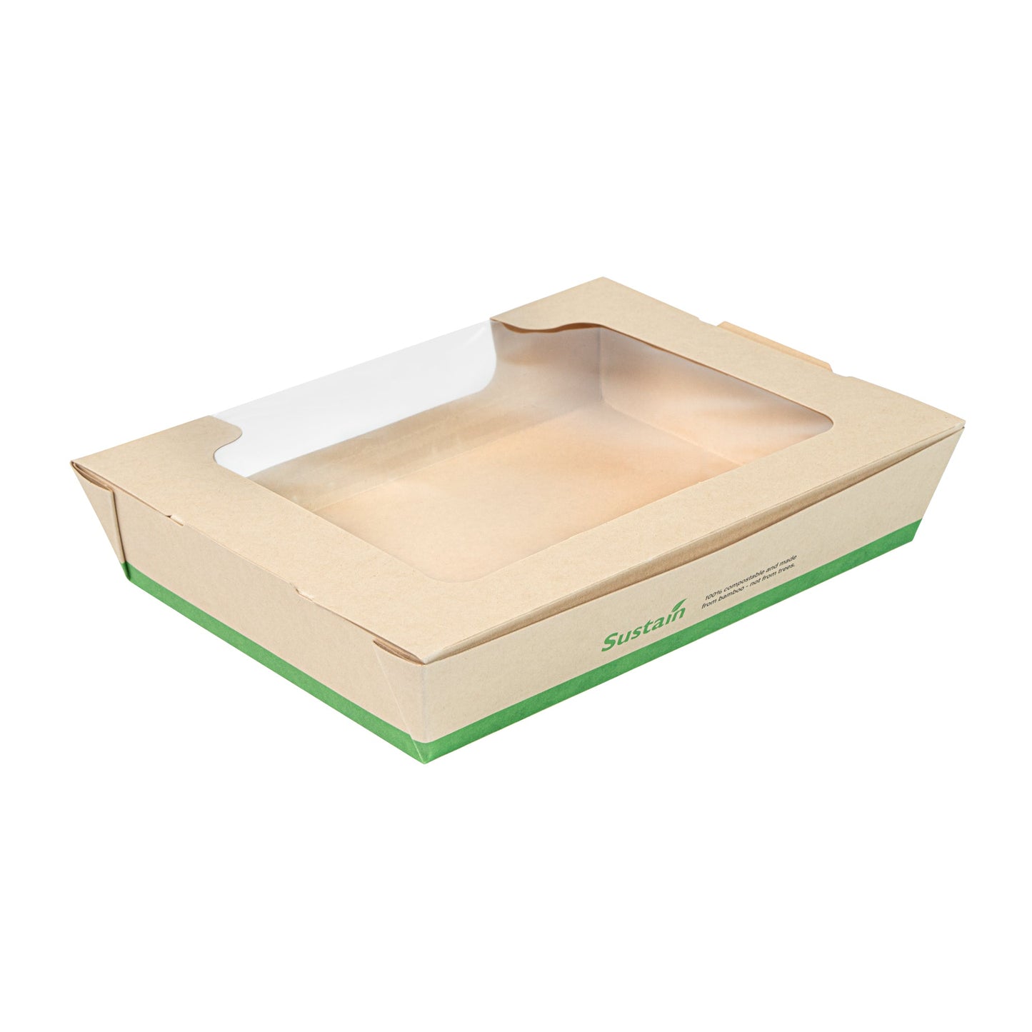 Sustain 40 oz Bamboo Paper Large Bio Salad Box - with PLA Lining and Window, Compostable - 8 1/4" x 6 1/4" x 1 1/2" - 200 count box