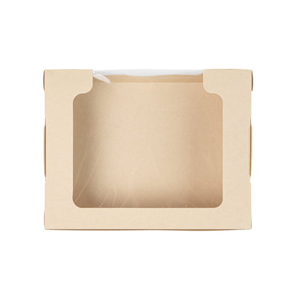 Sustain 40 oz Bamboo Paper Large Bio Salad Box - with PLA Lining and Window, Compostable - 8 1/4" x 6 1/4" x 1 1/2" - 200 count box