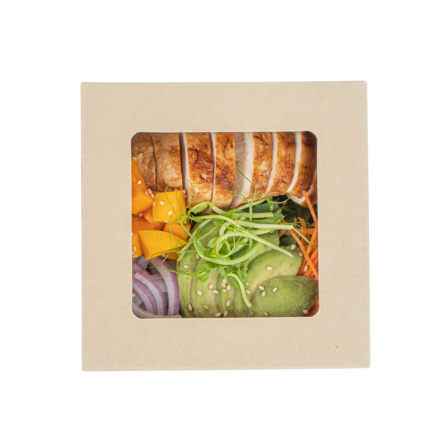 Sustain 27 oz Bamboo Paper Medium Take Out Container - with PLA Lining and Window, Compostable - 5 1/4" x 5 1/4" x 2" - 50 count box